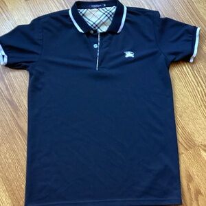Burberry Navy Polo Shirt with Check Collar